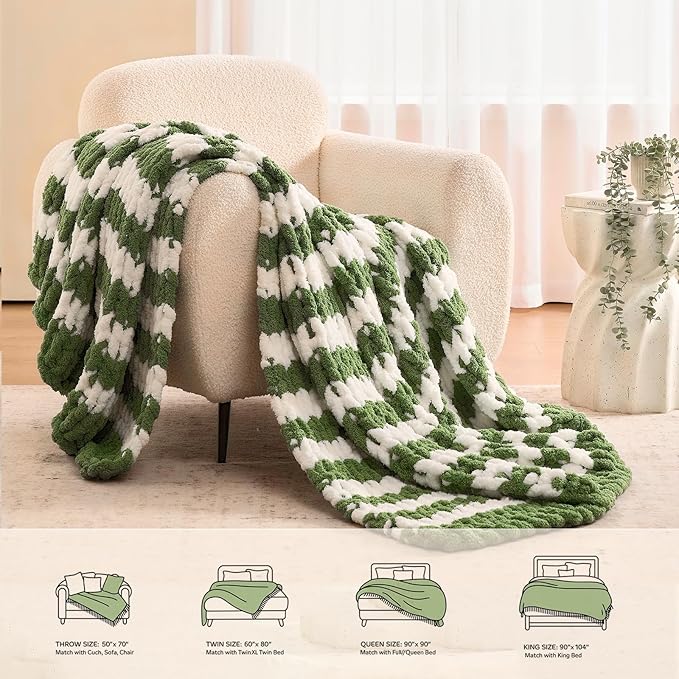 L'AGRATY Chunky Knit Blanket Throw: 60''x80'' Chenille Chunky Knitted Throw Blankets for Twin Bed Couch - Handmade Thick Cable Knit Blanket - Large Crochet Rope Blankets for Home Decor