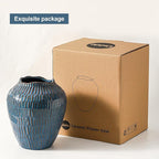 Blue Ceramic Vase for Home Decor,7.8 Inch Flower Vases，Decorative Vase for Pampas Grass，Modern Art Texture Vases for Home Entryway Living Room Dining Table Farmhouse Office Decor- Blue