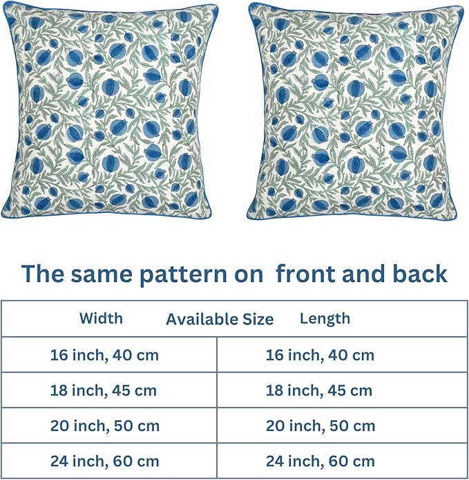 Ridhi Queen Blue Block Print Preppy Grandmillennial Pillow Cover Set of 2-18" x 18" Throw Pillow for Home White Floral Pillow Cover Grandmillennial Home Decor Thanksgiving