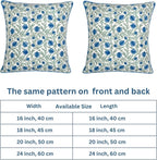 Ridhi Queen Blue Block Print Preppy Grandmillennial Pillow Cover Set of 2-18" x 18" Throw Pillow for Home White Floral Pillow Cover Grandmillennial Home Decor Thanksgiving