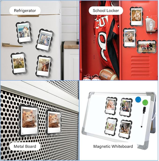 5 Pack Acrylic Polaroid Frame for Refrigerator, Magnetic Wallet Size Picture Frame Fits Mini Instant Film and 2x3 Photo Paper, 2.5x3.75 Magets Frame for Fridge (Scalloped)
