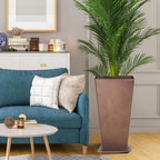 KOL 25''H. Tall Galvanized Steel Planter with Saucer, Set of 2, Planter Pots with Drainage Hole for Indoor & Outdoor Use, Decorative Flower Plant Pots for Front Porch, Patio, Deck - Rust Color