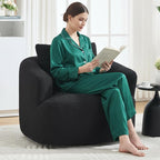 Luxlen Swivel Accent Chair with Pillow for Living Room, Teddy Fleece Upholstered Single Sofa, 360° Rotating Barrel Chair with Metal Base for Bedroom, Office, Apartment - Black