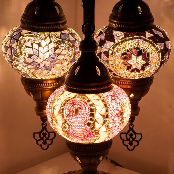 Mozaist Turkish Mosaic Lamp with Bulb – 3 Mosaic Sphere Table Light, Purple Basil