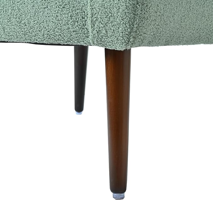 Accent Chair, Comfy Upholstered Living Room Chairs with High Tufted Backrest and Pillow, Wingback Reading Chair with Solid Wood Legs for Bedroom/Office, Teddy Fabric, Light Green