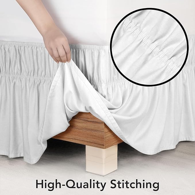 Utopia Bedding King Elastic Bed Ruffle - Easy Wrap Around Ruffle - Microfiber Bed Skirt with Adjustable Elastic Belt 16 Inch Tailored Drop - Hotel Quality Bedskirt, Fade Resistant (King, White)