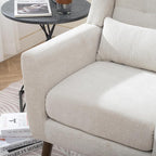Accent Chair, Comfy Upholstered Living Room Chairs with High Tufted Backrest and Pillow, Wingback Reading Chair with Solid Wood Legs for Bedroom/Office, Chenille Fabric, Beige