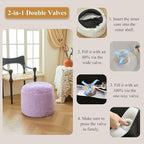 XeGe Fluffy Faux Fur Inflatable Pouf Ottoman, Soft Fuzzy Foot Stool Light Purple, Furry Footrest Floor Pouf Anti-Slip Kid Girls Adult, Foldable Round Ottoman Cushion Living Room Bedroom, Lavender