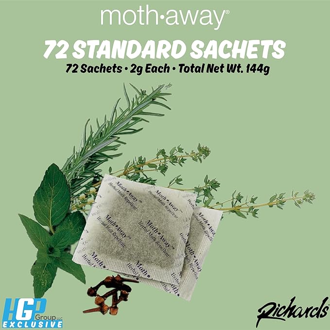 Richards Homewares Moth Away Sachets - 72 Pack (White) (6 Sets of 12 Sachets) - Fresh Mint Scent