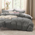 Bedsure Dark Grey Oversized Queen Duvet Cover - 3 Pieces Prewashed Cotton-Like Extra Soft Bedding Set, Includes 1 Duvet Cover 98x98 Inches with Zipper Closure & 2 Pillow Shams, Comforter Not Included