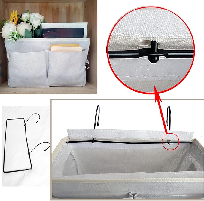 Bedside Caddy Organizer & Bedside Storage Basket Multi-Function Organizer for Bunk, Hospital Beds, Dorm Bed Rails,| Holds Magazines, Books, Glasses, Phone | Space-Saving (White 2 Pack)