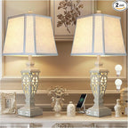 28.5" Lamps for Living Room - Table Lamps Set of 2 with Night Light,Bedside Lamp with White Linen Cut Corner Shade - for Bedroom Room and Nightstand with USB A+C Ports- for Office Hotel(Bulb Included)