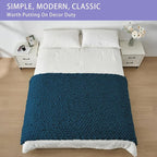 Bigacogo Chunky Knit Throw Blanket for Couch, 40x80 inches, 100% Hand Knitted with Thick Jumbo Chenille Yarn, Cozy Soft Large Rope Knot Cable Crochet Blankets for Sofa Bed Living Room, Deep Sea Blue