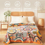 Vintage Throw Blanket Pure Cotton Soft Cozy Breathable Blanket for Couch Reversible Floral Printed Outdoor Throw Blanket Home Decor (60"x80",03-Colorful Art)