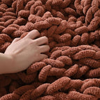 Esterra Chunky Knit Blanket Throw, 100% Handmade Chenille Throw Blanket 50"x60", Soft Thick Yarn Cable Knit Crochet Throw Blanket Rope Knot Throw for Couch Bed Sofa, Copper Brown