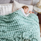 NEWCOSPLAY Faux Fur Throw Blanket Sage Green Bubble Blanket Thick Warm Soft for Couch Sofa Bed 550GSM (New Sage Green, Throw(50"x60"))