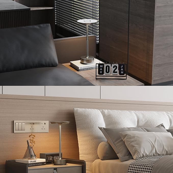 2 Pack Cordless Table Lamp, LED Rechargeable Table Light with 3 Temp Settings, Stepless Dimming, 5000mAh Battery, USB-C, Memory, Aluminum Alloy, for Home, Patio, Restaurant, Outdoor. Silver