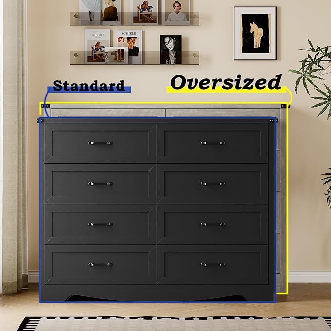 8-Drawer Dresser for Bedroom, Modern Wooden Chest of Drawers with Metal Handles, Anti-Tipping Design, Sturdy and Stable Storage Organizer for Living Room, Entryway, Home Office