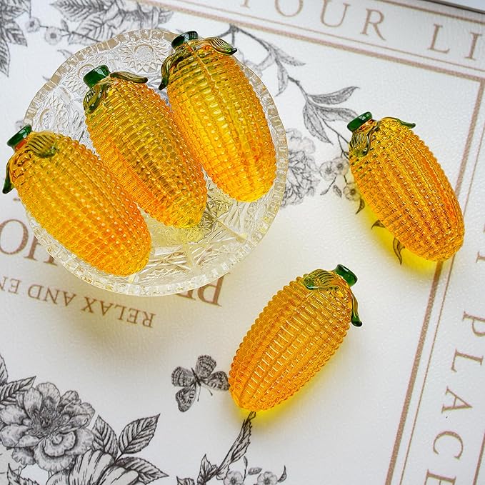 Glass Corn Figurine Decor for Tabletop Centerpiece Art Glass Corn Paperweight Decorations for Home Kitchen Office Desk