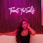 Kavaas Treat Yourself Neon Sign 16.5" x 5.7", Pink LED Light Up Signs for Wall Decor | Treat Yo Self Neon Sign for Girls Bedroom, Bar, Office, Dorms