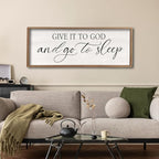 comurdyo Give It To God And Go to Sleep Sign 40''×15'' Master Bedroom Above Bed Wall Decor Wood Framed Couple Large Farmhouse Guest Room Rustic Simple Over Bedside Wall Art Hanging Decor (Wood)