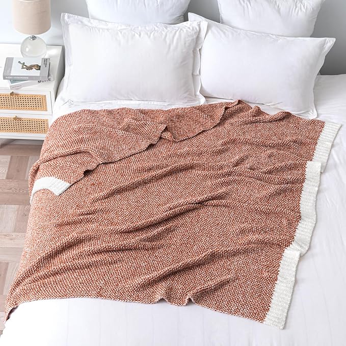 MIULEE Fall Rust Super Soft Throw Blanket for Couch, Cozy Fluffy Warm Throws Knit Blankets for Sofa, Bed, Chair, Living Room, Camping, Picnic, 50 x 60 inch