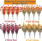 16 Bundles Artificial Fall Flowers Outdoor UV Resistant Faux Daisy, Colorful No Fade Autumn Decor for Front Door Porch Patio Yard Balcony Thanksgiving Christmas (Fall Mix)
