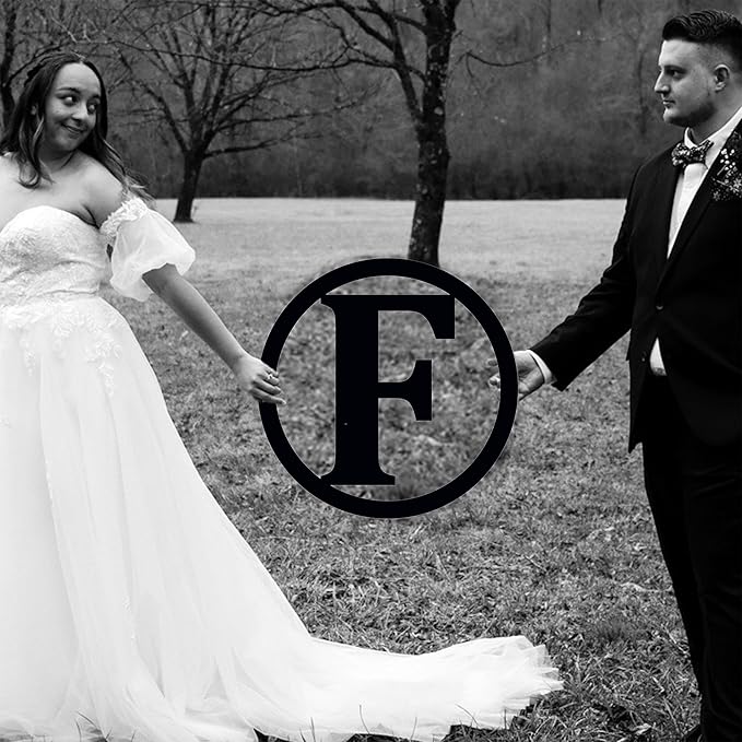 Block Initial Decor for Double Doors, Metal ACM Initial Sign for Home, Block Font Weatherproof Decor Single Letter Circle Monogram Wreath, Made In USA, 18 Inches Round