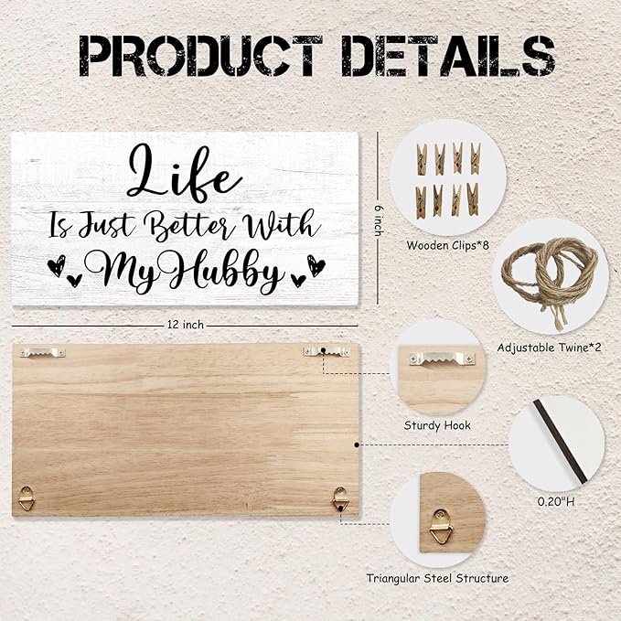 Husband Gifts Picture Frame Photo Holder for Wall, Wedding Anniversary for Him, Valentines Birthday Gift for Boyfriend Men, Couple Gifts from Wife Girlfriend Hanging Photo Display