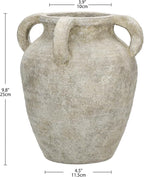 Handmade Flower Vase, 9.8" Tall Terracotta Vase, Vintage Ceramic vase, Rustic Green Antique Decor with 4 Handles, Wide Mouth, Matte Finish for Home Office Resto Café Décor