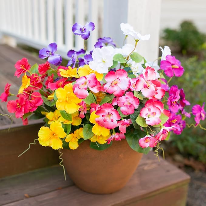 Hibiscus Artificial Flowers Plants for Outdoors Decoration, 6 Bundles Silk Hibiscus Bouquet Tropical Flowers Artificial Realistic UV Resistant Fake Flowers for Outside Planter Porch Patio Balcony, Mix