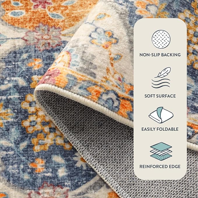 Lahome Kitchen Rugs Non Slip Washable Rugs for Entryway, 2x4 Rug Non-Slip Moroccan Trellis Ultra-Thin Indoor Door Mat Small Carpet for Bathroom Bedroom Entry, Cream/Multi