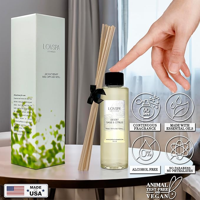 LOVSPA Sage & Citrus Diffuser Oil - Luxury Essential Oils for Diffuser Refill & Air Freshener Room Spray - Long-Lasting & Natural Home Fragrance, Scented Oil for Diffusers, USA Made, 4oz