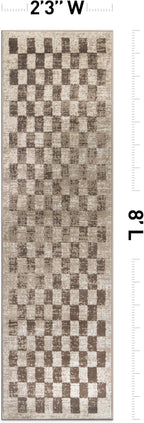Rugshop Beige Checkered Area Rug – Textured Grid Pattern Carpet for Living Room, Bedroom, or Office – Neutral Contemporary Soft Floor Décor 2' 3" x 8' Runner Beige