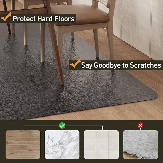 Area Floor Mat for Home, 4'×6' Large Black No Slip Waterproof Vinyl Area Rug for Under Dining Room Table, Spill Resistant Hard Floor Protector Cover, Easy Clean Splat Mat for Under High Chair