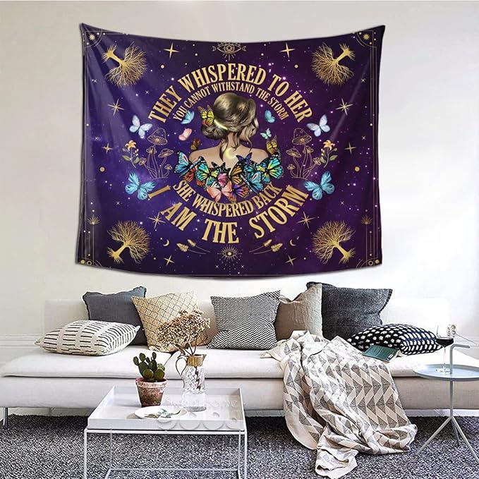 Inspirational Quote Tapestry,They Whispered to Her You Cannot Withstand The Storm Positive Motivational Uplifting Encouragement Gifts Wall Decor for Bedroom,Inspirational Gift for Women Teens Girls
