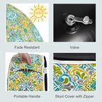 LVTXIII Inflatable Stool Ottoman Footrest with Handle, All Weather Foot Rest, Indoor or Outdoor Use for Home Patio Garden and Camping, D21 x H9, Damask Green