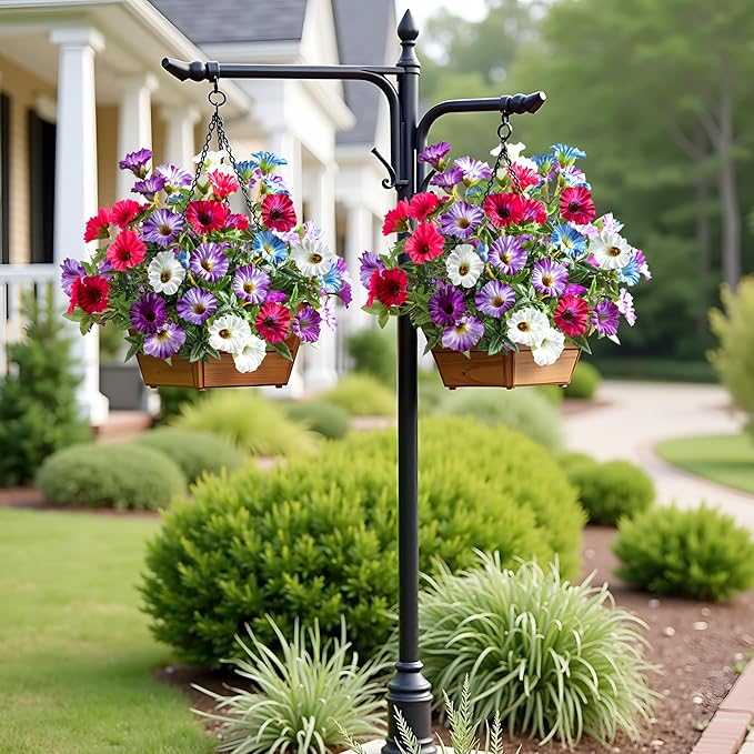 UV Resistant Artificial Petunias 13.3In Fake Flowers Artificial Flowers for Outdoors Silk Flowers 4PCS Fake Hanging Basket Plants Suitable for Outdoor Porch Decor patio Decor Mixed full color