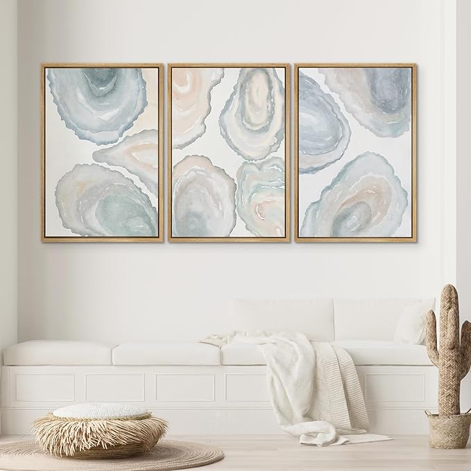 SIGNWIN Framed Canvas Print Wall Art Abstract Geode Soft Pastel Agate Slice Photography Modern Art Minimalist Black and White for Living Room, Bedroom, Office - 24"x36"x3 Natural