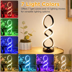 Modern Table Lamp, 7 Colors 10 Light Modes Spiral Design Table Lamp, Touch Dimmable Nightstand Lamp, Unique Bedside Lamp for Living Room, Bedroom, Cool Lamps, Black, 2 Pack