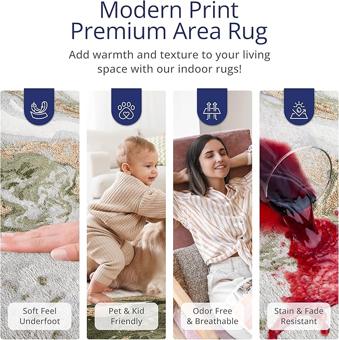 Abani Abstract Grey Green Washable Area Rug – 2' x 3' – Modern Stone-Inspired Design – Regal Collection – Easy to Clean – Durable for High Traffic Areas – Living Room, Bedroom & Office