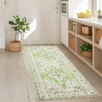 Topllen Runner Rug - 2'x5' Boho Washable Kitchen Rug, Non-Slip Soft Low Pile Rugs Indoor for Entrance Bedroom Bathroom Living Room,Vintage Throw Hallway Carpet Stain Resistance (Green, 2x5ft)