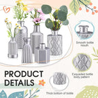 Yaomiao 30 Pcs Vases Bulk Colored Flower Glass Vases Bud Vintage Colored Glass Bottles Colorful Rustic Embossed for Home Wedding Table Decorations Gifts(Silver Series)