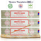 Satya Nagchampa White Sage Incense Sticks, Satya Bng (Bangalore) Insenses 15gmx3 Pack (45 GMS) with Raajsee Incense Holder Bundle, Satya Nagchampa Natural Incense