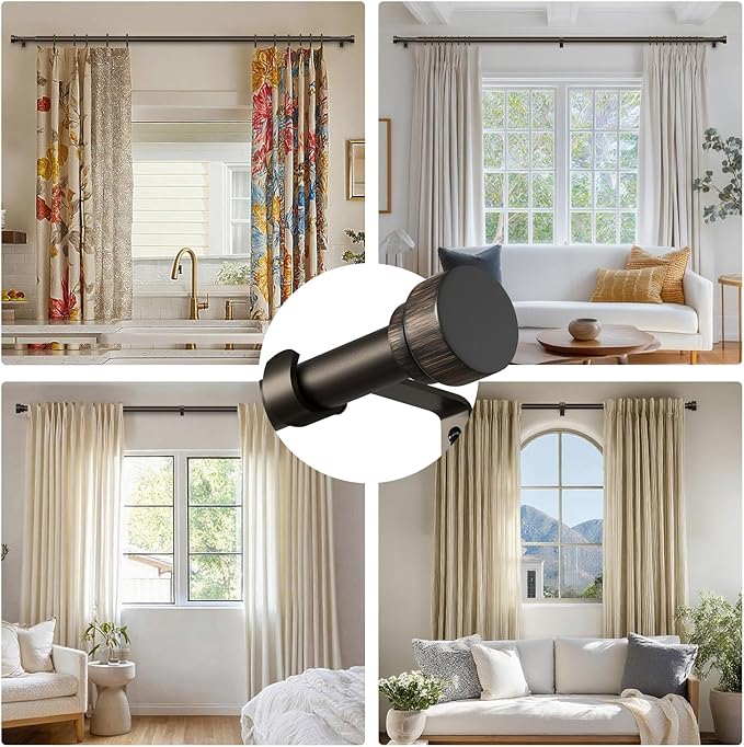 Oneach Antique Brown Curtain Rods for Windows 72 to 144 Inch, 1 Inch Pole Adjustable Length Heavy Duty Metal Curtain Rod Set, for Outdoor Bedroom Kitchen Living Room (16 to 150 Inch)