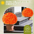 Yunlly Set of 2 Artificial Boxwood Topiary Ball Tree 27 Outdoor Boxwood Balls with Flower Faux Bush UV Resistance Fake Shrub Plant with Spike for Garden Porch Patio Decor (Fall Dark Orange,27x18inch)