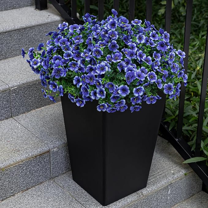 20 Bundles Artificial Flowers for Outdoor Fake Plants for Spring Decoration,Faux Eucalyptus Flowers for Planter UV Resistant Lifelike for Home Porch Garden（Blue）