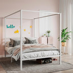 SHA CERLIN Canopy Bed Frame Full Size/Mattress Foundation with Metal Slats Support/No Box Spring Needed/Easy Assembly/White