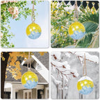VCUTEKA Hanging Garden Gazing Ball, Hand-Blown Glass Witch Ball for Outdoor Garden Décor, 6" Blue Yellow Swirl