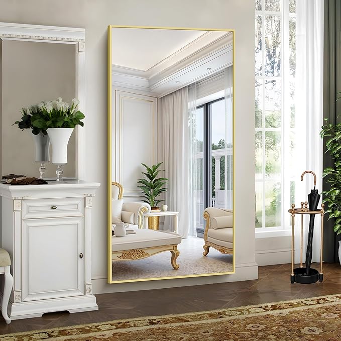YIROMAN Bathroom Mirror 72"x36", Large Brushed Gold Bathroom Mirror for Over Sink with Aluminum Frame, Rectangular Vanity Mirror with Right Angle, Wall Mirror Hangs Horizontal or Vertical